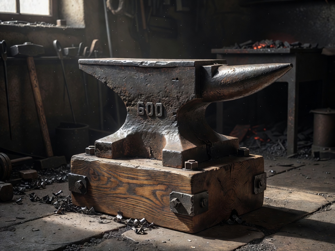 Forging anvil secured to a solid timber stand