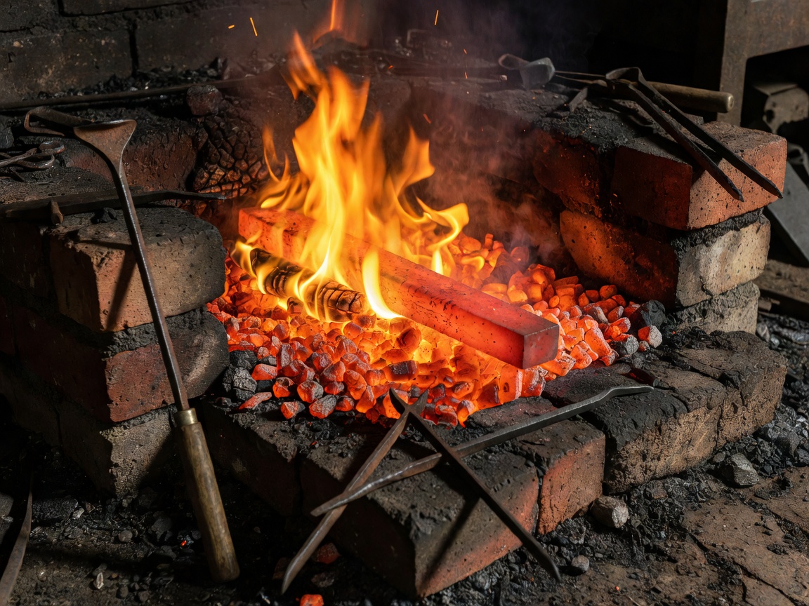 Hot forge fire prepared for heating steel