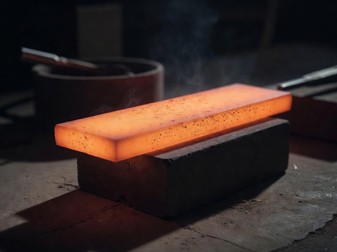 Orange heated tool steel prepared for controlled heat treatment