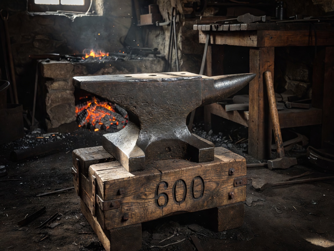 Traditional blacksmith anvil on a timber stand